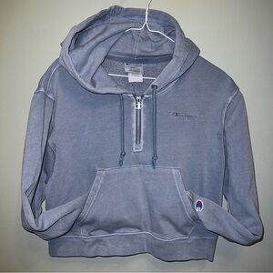 Champion Cropped Faded Blue Half-Zip Hoodie